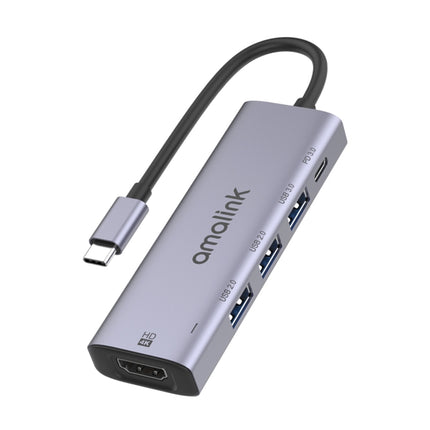amalink 95123D Type-C / USB-C to HDMI + 3 Ports USB + PD 3.0 Multi-function HUB(Grey)-garmade.com