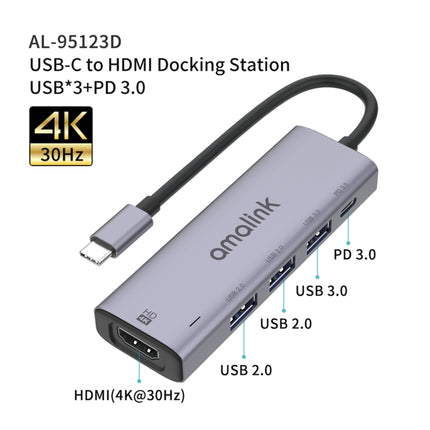 amalink 95123D Type-C / USB-C to HDMI + 3 Ports USB + PD 3.0 Multi-function HUB(Grey)-garmade.com