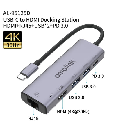 amalink 95125D Type-C / USB-C to HDMI + RJ45 + 2 Ports USB + PD 3.0 Multi-function HUB(Grey)-garmade.com