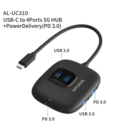 amalink UC310 Type-C / USB-C to 4 Ports USB Multi-function HUB(Black)-garmade.com