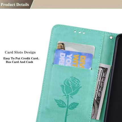 For Samsung Galaxy S22+ 5G Rose Embossed Leather Phone Case(Green)-garmade.com