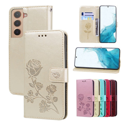 For Samsung Galaxy S22+ 5G Rose Embossed Leather Phone Case(Gold)-garmade.com