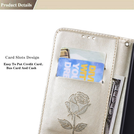 For Samsung Galaxy S22+ 5G Rose Embossed Leather Phone Case(Gold)-garmade.com