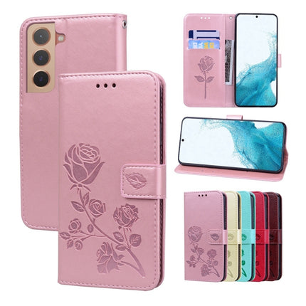 For Samsung Galaxy S22+ 5G Rose Embossed Leather Phone Case(Rose Gold)-garmade.com