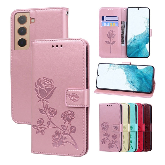 For Samsung Galaxy S22+ 5G Rose Embossed Leather Phone Case(Rose Gold)-garmade.com