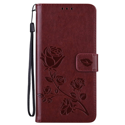 For Samsung Galaxy S22+ 5G Rose Embossed Leather Phone Case(Brown)-garmade.com