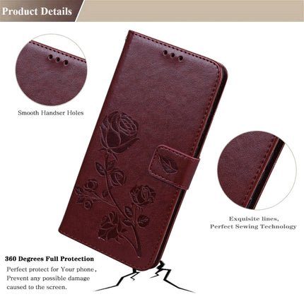 For Samsung Galaxy S22+ 5G Rose Embossed Leather Phone Case(Brown)-garmade.com