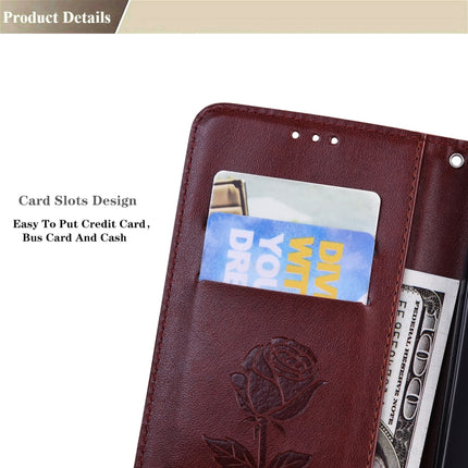 For Samsung Galaxy S22+ 5G Rose Embossed Leather Phone Case(Brown)-garmade.com