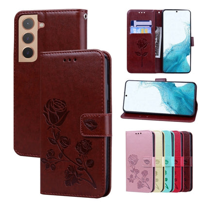 For Samsung Galaxy S22+ 5G Rose Embossed Leather Phone Case(Brown)-garmade.com