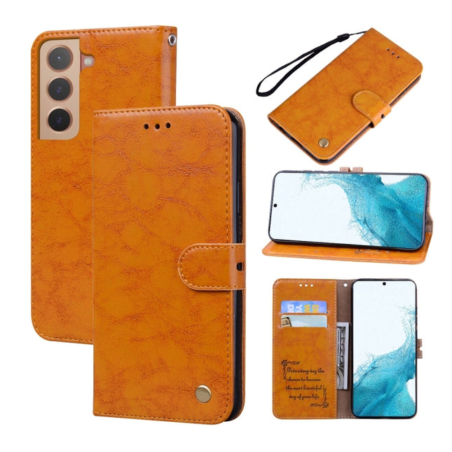 For Samsung Galaxy S22 5G Oil Wax Texture Leather Phone Case(Yellow)-garmade.com