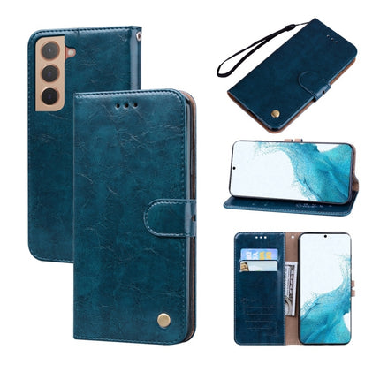 For Samsung Galaxy S22+ 5G Oil Wax Texture Leather Phone Case(Blue)-garmade.com