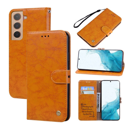 For Samsung Galaxy S22+ 5G Oil Wax Texture Leather Phone Case(Yellow)-garmade.com