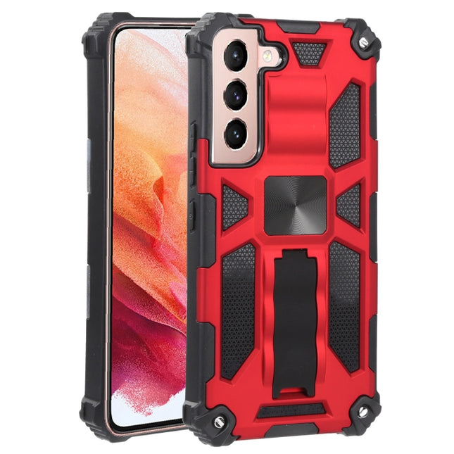 For Samsung Galaxy S22 5G Shockproof TPU + PC Magnetic Protective Phone Case with Holder(Red)-garmade.com