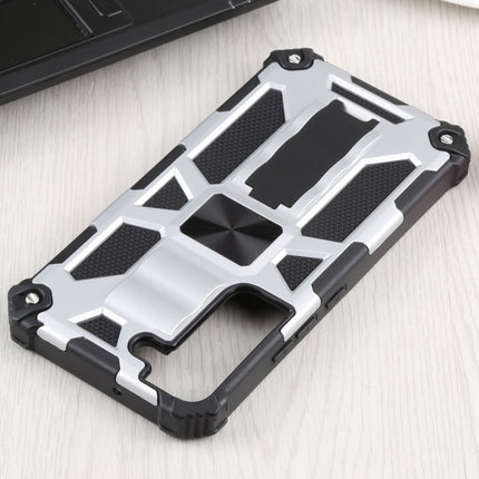 For Samsung Galaxy S22 5G Shockproof TPU + PC Magnetic Protective Phone Case with Holder(Silver)-garmade.com
