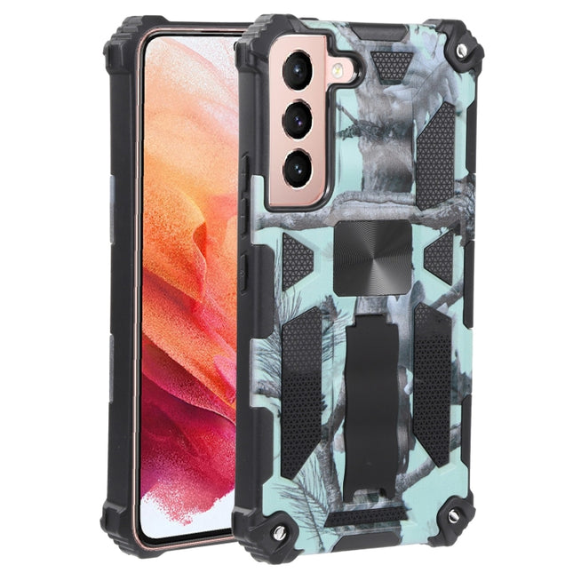 For Samsung Galaxy S22 5G Camouflage Armor Kickstand TPU + PC Magnetic Phone Case(Mint Green)-garmade.com