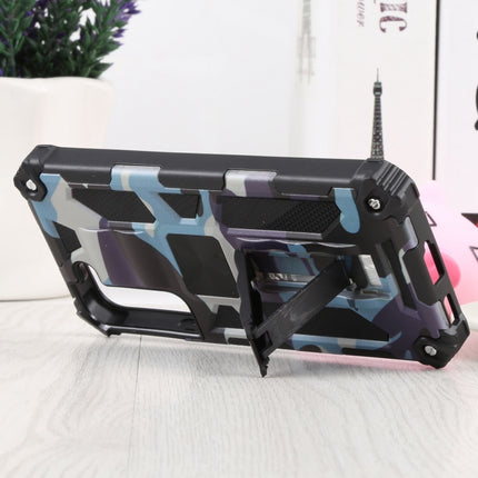 For Samsung Galaxy S22 5G Camouflage Armor Kickstand TPU + PC Magnetic Phone Case(Light Blue)-garmade.com