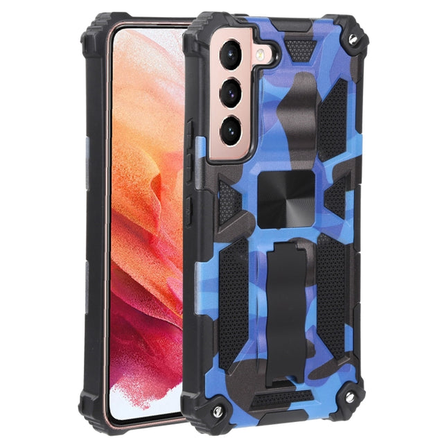 For Samsung Galaxy S22 5G Camouflage Armor Kickstand TPU + PC Magnetic Phone Case(Dark Blue)-garmade.com