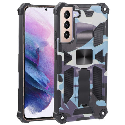 For Samsung Galaxy S22+ 5G Camouflage Armor Kickstand TPU + PC Magnetic Phone Case(Light Blue)-garmade.com