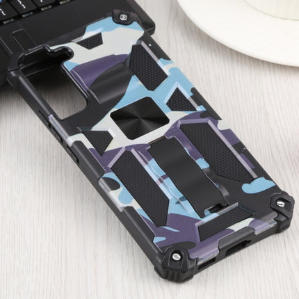 For Samsung Galaxy S22+ 5G Camouflage Armor Kickstand TPU + PC Magnetic Phone Case(Light Blue)-garmade.com