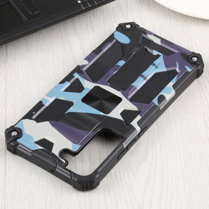 For Samsung Galaxy S22+ 5G Camouflage Armor Kickstand TPU + PC Magnetic Phone Case(Light Blue)-garmade.com