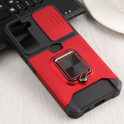 For Samsung Galaxy S22 5G Sliding Camera Cover Design PC + TPU Shockproof Phone Case with Ring Holder & Card Slot(Red)-garmade.com