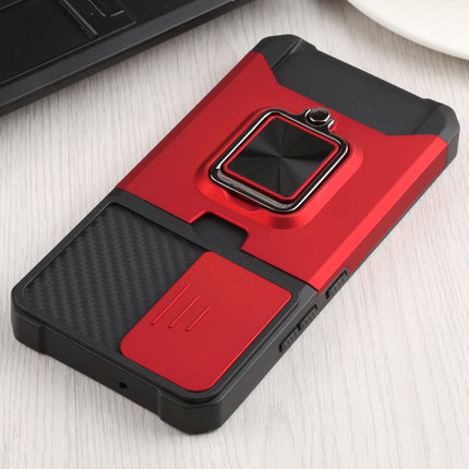 For Samsung Galaxy S22 5G Sliding Camera Cover Design PC + TPU Shockproof Phone Case with Ring Holder & Card Slot(Red)-garmade.com