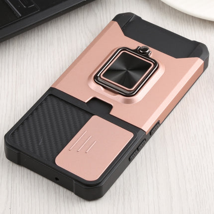 For Samsung Galaxy S22 5G Sliding Camera Cover Design PC + TPU Shockproof Phone Case with Ring Holder & Card Slot(Rose Gold)-garmade.com