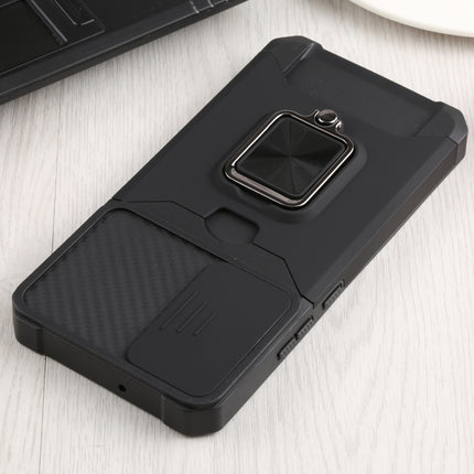 For Samsung Galaxy S22+ 5G Sliding Camera Cover Design PC + TPU Shockproof Phone Case with Ring Holder & Card Slot(Black)-garmade.com