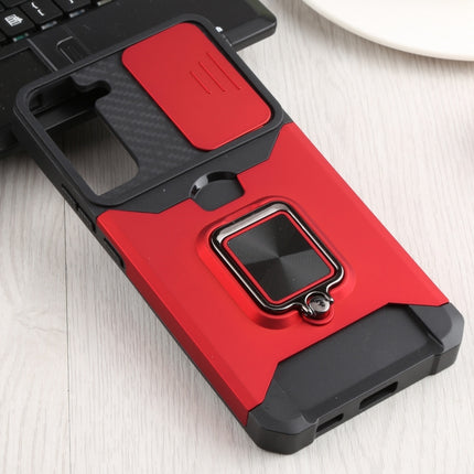 For Samsung Galaxy S22+ 5G Sliding Camera Cover Design PC + TPU Shockproof Phone Case with Ring Holder & Card Slot(Red)-garmade.com