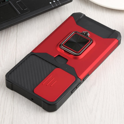 For Samsung Galaxy S22+ 5G Sliding Camera Cover Design PC + TPU Shockproof Phone Case with Ring Holder & Card Slot(Red)-garmade.com