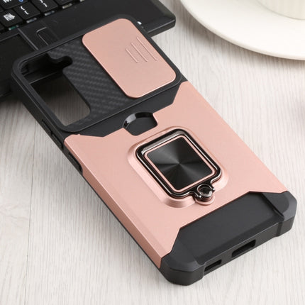 For Samsung Galaxy S22+ 5G Sliding Camera Cover Design PC + TPU Shockproof Phone Case with Ring Holder & Card Slot(Rose Gold)-garmade.com