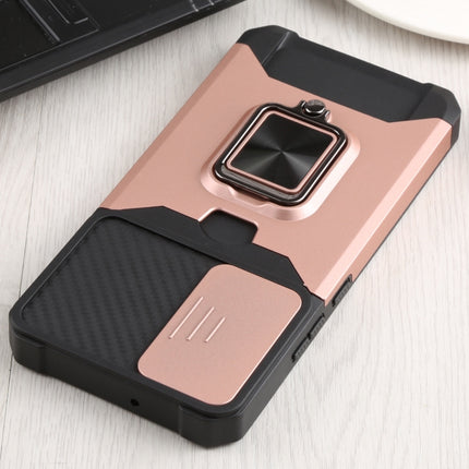 For Samsung Galaxy S22+ 5G Sliding Camera Cover Design PC + TPU Shockproof Phone Case with Ring Holder & Card Slot(Rose Gold)-garmade.com