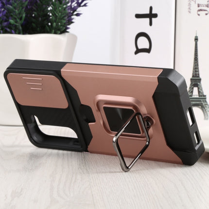 For Samsung Galaxy S22+ 5G Sliding Camera Cover Design PC + TPU Shockproof Phone Case with Ring Holder & Card Slot(Rose Gold)-garmade.com