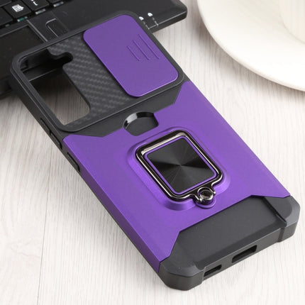 For Samsung Galaxy S22+ 5G Sliding Camera Cover Design PC + TPU Shockproof Phone Case with Ring Holder & Card Slot(Purple)-garmade.com