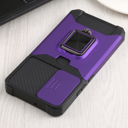 For Samsung Galaxy S22+ 5G Sliding Camera Cover Design PC + TPU Shockproof Phone Case with Ring Holder & Card Slot(Purple)-garmade.com