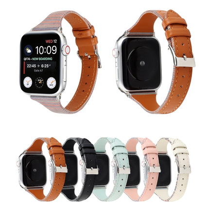 For Apple Watch Series 6 & SE & 5 & 4 40mm / 3 & 2 & 1 38mm Stitching Stripes Genuine Leather Strap Watchband(White)-garmade.com