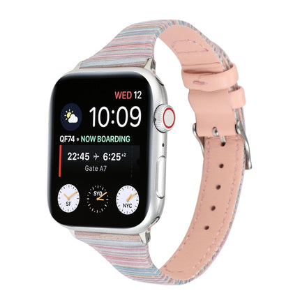 For Apple Watch Series 6 & SE & 5 & 4 40mm / 3 & 2 & 1 38mm Stitching Stripes Genuine Leather Strap Watchband(Pink)-garmade.com
