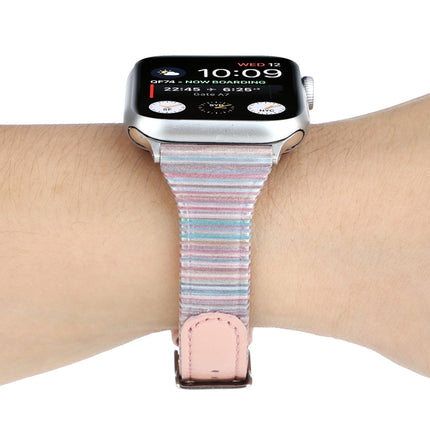 For Apple Watch Series 6 & SE & 5 & 4 40mm / 3 & 2 & 1 38mm Stitching Stripes Genuine Leather Strap Watchband(Pink)-garmade.com