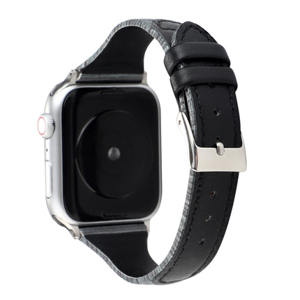 For Apple Watch Series 6 & SE & 5 & 4 40mm / 3 & 2 & 1 38mm Stitching Stripes Genuine Leather Strap Watchband(Black)-garmade.com