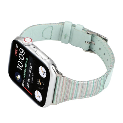 For Apple Watch Series 6 & SE & 5 & 4 40mm / 3 & 2 & 1 38mm Stitching Stripes Genuine Leather Strap Watchband(Green)-garmade.com