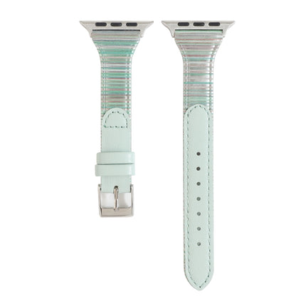 For Apple Watch Series 6 & SE & 5 & 4 40mm / 3 & 2 & 1 38mm Stitching Stripes Genuine Leather Strap Watchband(Green)-garmade.com