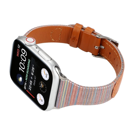 For Apple Watch Series 6 & SE & 5 & 4 40mm / 3 & 2 & 1 38mm Stitching Stripes Genuine Leather Strap Watchband(Brown)-garmade.com