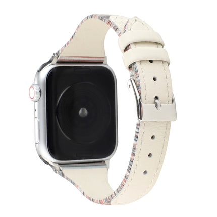 For Apple Watch Series 6 & SE & 5 & 4 44mm / 3 & 2 & 1 42mm Stitching Stripes Genuine Leather Strap Watchband(White)-garmade.com