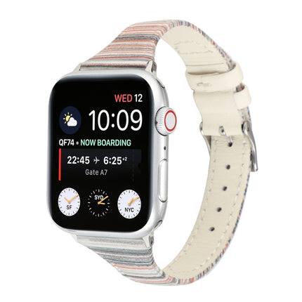 For Apple Watch Series 6 & SE & 5 & 4 44mm / 3 & 2 & 1 42mm Stitching Stripes Genuine Leather Strap Watchband(White)-garmade.com