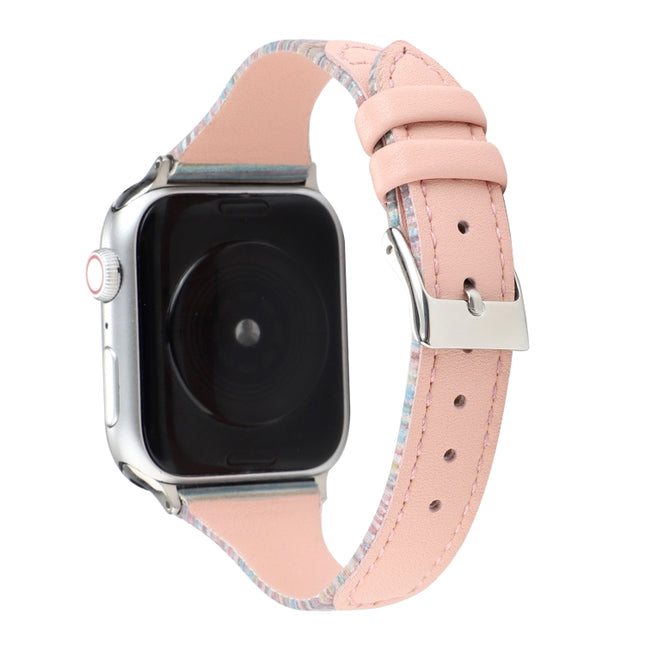 For Apple Watch Series 6 & SE & 5 & 4 44mm / 3 & 2 & 1 42mm Stitching Stripes Genuine Leather Strap Watchband(Pink)-garmade.com