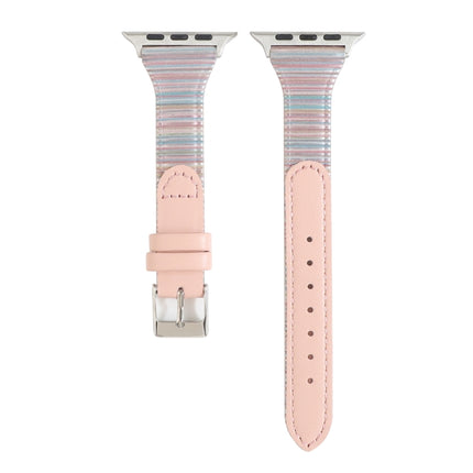 For Apple Watch Series 6 & SE & 5 & 4 44mm / 3 & 2 & 1 42mm Stitching Stripes Genuine Leather Strap Watchband(Pink)-garmade.com