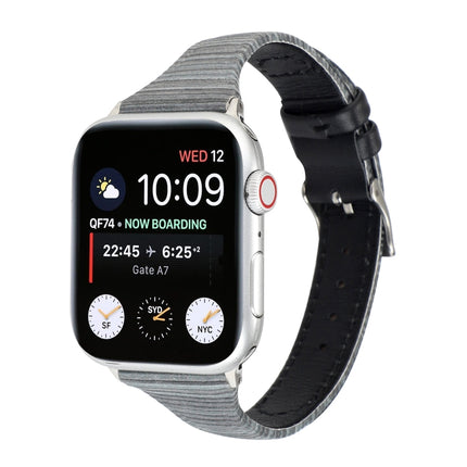 For Apple Watch Series 6 & SE & 5 & 4 44mm / 3 & 2 & 1 42mm Stitching Stripes Genuine Leather Strap Watchband(Black)-garmade.com