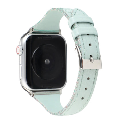 For Apple Watch Series 6 & SE & 5 & 4 44mm / 3 & 2 & 1 42mm Stitching Stripes Genuine Leather Strap Watchband(Green)-garmade.com