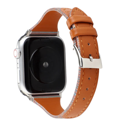 For Apple Watch Series 6 & SE & 5 & 4 44mm / 3 & 2 & 1 42mm Stitching Stripes Genuine Leather Strap Watchband(Brown)-garmade.com