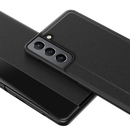 For Samsung Galaxy S22+ 5G Window View Leather Phone Case(Black)-garmade.com